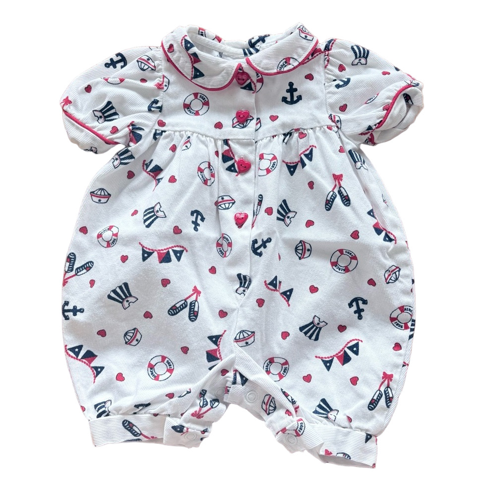 Vintage OshKosh B’gosh Nautical Anchor Baby Collared Bubble Romper Size 3M